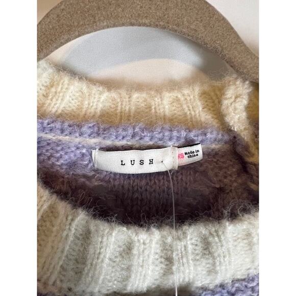 Lush Sweater Cropped XS Fair Isle Boxy Oversized Bell Sleeve Lilac - Picture 3 of 8